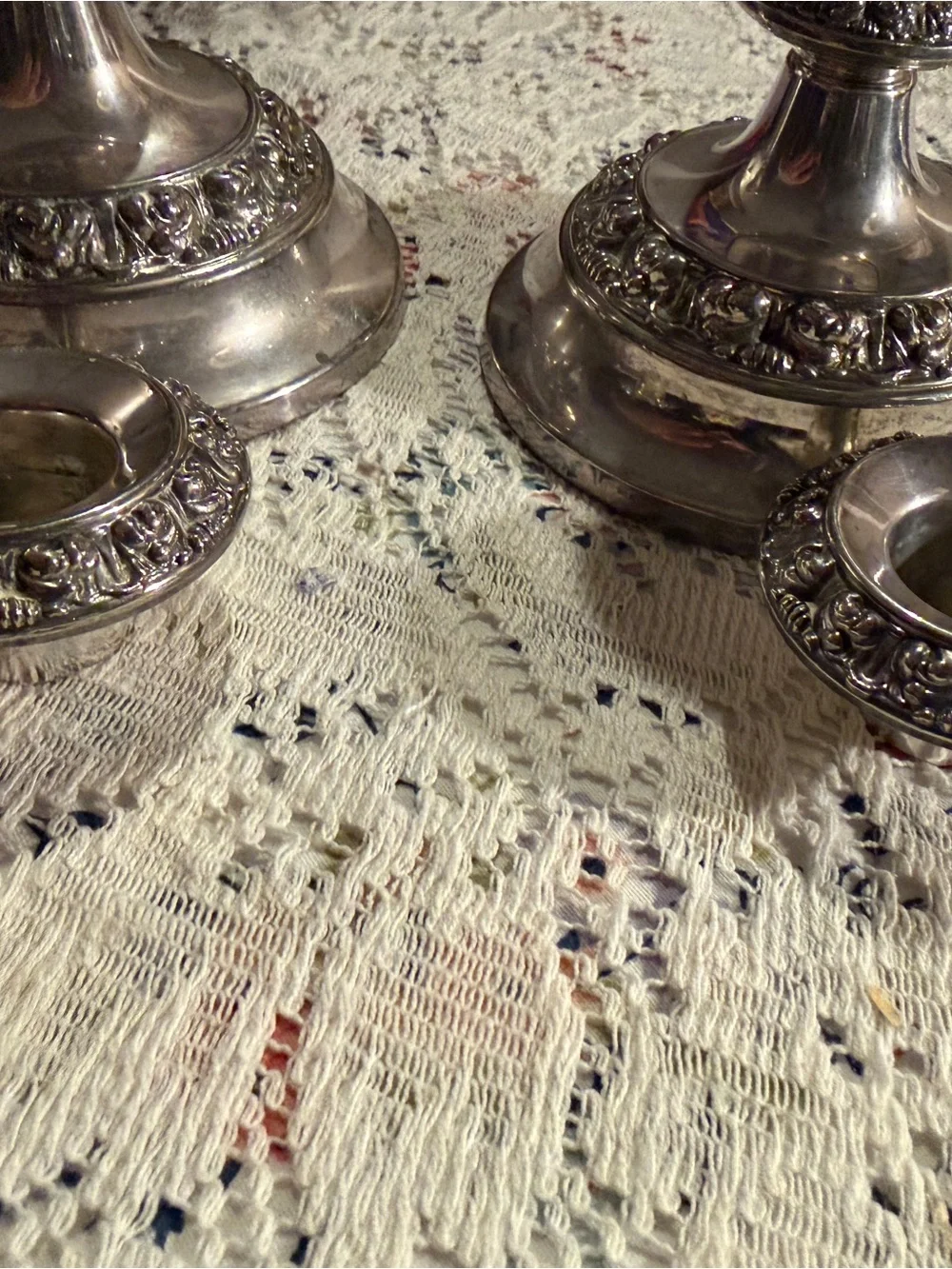 Classic Silver Tone Decorative Candlestick Pair - Elegantly Detailed